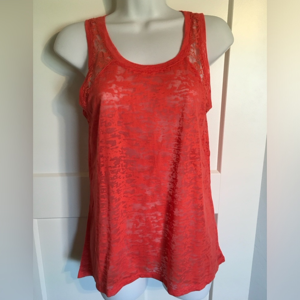 Orange Sheer Lace Trim Tank